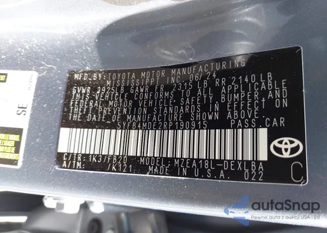 2024 Toyota Corolla Le from USA, damaged, VIN 5YFB4MDE2RP190915